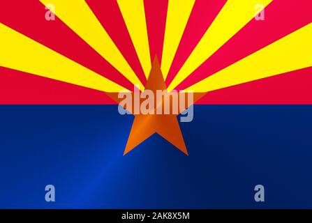 Flagge des US-Bundesstaats Arizona in traditionellen Farben. Textur des Metalls. 3D-Rendering Stockfoto