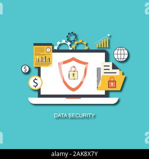 Vektoren Netzwerksicherheit Landing Page. Datenschutz Banner mit flachen Menschen Zeichen und digitale Daten Sichere Website Vorlage Stockfoto