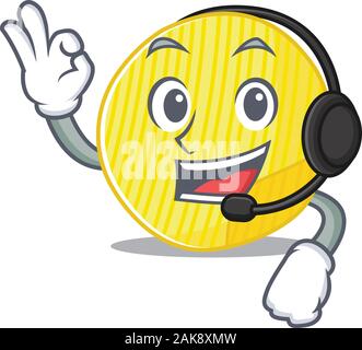 Smiley Kartoffelchips Cartoon Character Design tragen Kopfhörer Stock Vektor