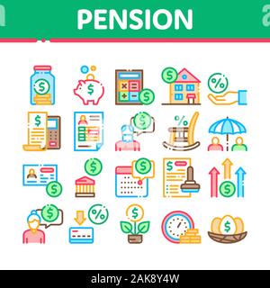 Pension in den Ruhestand Sammlung Icons Set Vector Stock Vektor