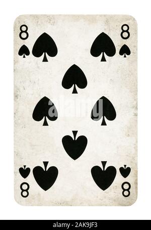 Acht der Spaten Vintage Playing Card - isoliert auf weißem (clipping path enthalten) Stockfoto