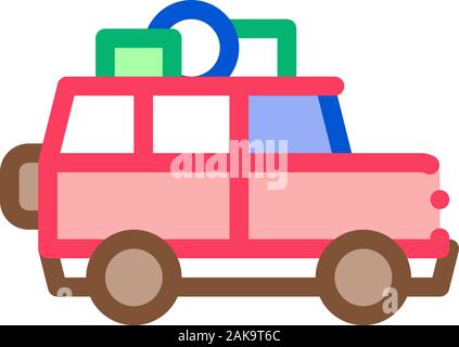 Camping Auto mit Gepäck Symbol Vektor Kontur Abbildung Stock Vektor
