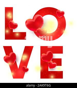 Red Love Letters mit 3D-Dekor auf weißem Hintergrund Stock Vektor