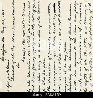 Werke von Abraham Lincoln. est von einem Freund bei der Vorbereitung aPopular Kampagne Biographie in theElection der i860 - Juni [1?] ich 860 Abraham Lincoln war geboren Feb-ruary 12, 1809, tnen m Hardin, jetzt mehr neu gebildeten Grafschaft von LaRue, Kentucky Inder zu verwenden. Sein Vater, Thomas, andgrandfather, Abraham, wurden in rockigen geboren - Schinken County, Virginia, wohin ihre ancestorshad von Berks County, Pennsylvania kommen. seiner Linie nicht weiter backthan Diese verfolgt worden ist. Die Familie waren ursprünglich Quäker, obwohl in späteren Zeiten, die sie fern von den besonderen Gewohnheiten der Menschen gefallen sind. Thegrandfather, Abr Stockfoto
