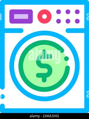 Geldwäsche Waschmaschine Symbol Vektor Kontur Abbildung Stock Vektor