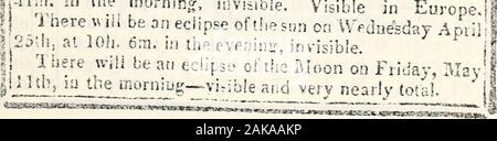 Longworth American's Almanac, New York registrieren und Stadt Verzeichnis. | Himmelfahrt 24.Mai-f; 16-| VV Jiit-Suaday. Juni SJ? 13 Trinity Sonntag Juni 10.: 6540 J Advent Sand. Dee, 3. 1826 | f^Veous (o) wird der Morgenstern bis Oktober 7&gt; gjihen Evening Star aotil Juli 28th, 1828. [1 li der Mond in diesem Jahr höchste laufen wird, über den 2] st&lt; | ich grad cf (n) Genrim, und am niedrigsten über die 21 decreetifof (2) Schütze: e j | I]^Breitengrad von Herschel (Hai) Etwa 32 Minuten südlich! lithis Jahr. II l Länge der Monde Aufsteigender Knoten in der midMI. dle in diesem Jahr - 7 siges, 11 degreesv C Stockfoto