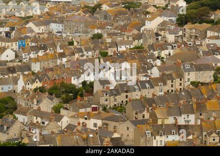 Luftaufnahme von trerraced Häuser am Küstenort Weymouth in Dorset, England Stockfoto