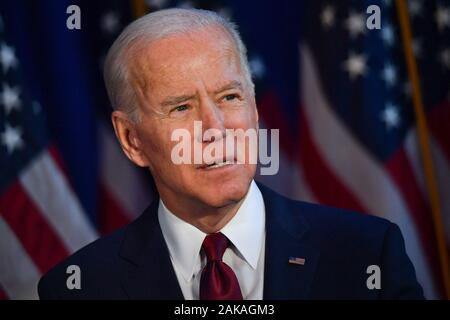 Demokratische Präsidentschaftskandidat, der ehemalige Vizepräsident Joe Biden liefert Erläuterungen zu den jüngsten Aktionen der Trumpf Verwaltung im Irak am 7. Januar 2007 Stockfoto