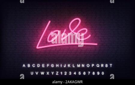 Liebe Neon. Liebe neon-Schriftzug Zeichen für Valentines Tag Stock Vektor