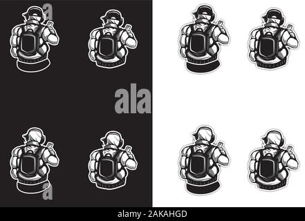 Mann in Jacke und Kappe mit Telefon und Rucksack Vector Stock Vektor