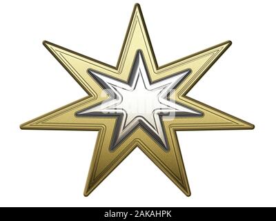 Magisches Keltisches goldenes goldenes silbernes Septagram Septogram Stern auf weißem Grund Stockfoto
