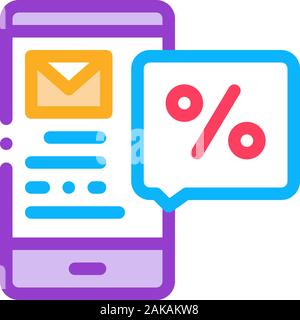 Telefonische Nachricht über Prozent Symbol Vektor Kontur Abbildung Stock Vektor