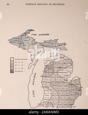 Oberfläche, Geologie und landwirtschaftlichen Bedingungen von Michigan. | Miuf) AU | LENMtE?- LjZ-Schwein. 18. Stöhnen jährliche Isothermen und vorherrschende Winde für 1912.. Abb. 14. Der jährliche Niederschlag Karte von Michigan für 1913. Die KLIMATISCHEN BEDINGUNGEN VON MICHIGAN. 31. Stockfoto