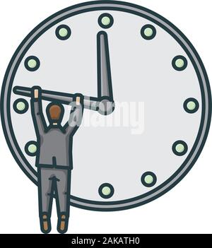 Geschäftsmann hängen an minutenzeiger der Uhr versuchen, zurück tim Vector Illustration zu drehen. Frist näher Symbol. Stock Vektor