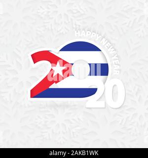 Frohes Neues Jahr 2020 für Kuba auf Schneeflocke Hintergrund. Gruß Kuba mit Neuen 2020 Jahr. Stock Vektor