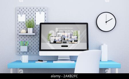 Web Design Studio 3D-Rendering Stockfoto