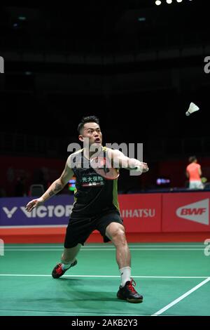 Kuala Lumpur, Malaysia. 8 Jan, 2020. Lin Dan von China konkurriert bei der Men's singles gegen Jan O Jorgensen Dänemarks bei Malaysia Meister Badminton Turnier in Kuala Lumpur, Malaysia, Jan. 8, 2020 2020. Credit: Zhu Wei/Xinhua/Alamy leben Nachrichten Stockfoto