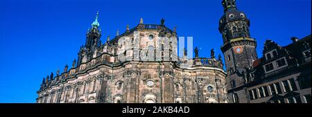 Ansicht der Hofkirche Kathedrale Fassade, Dresden, Sachsen, Deutschland Stockfoto