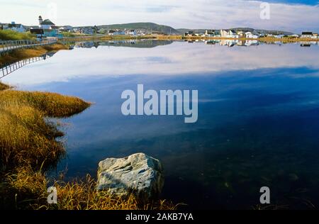 Landschaft mit Shoreline und Küstenstadt, Bonavista, Neufundland, Kanada Stockfoto