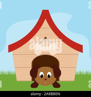 Hund in einem pet-Haus Stock Vektor
