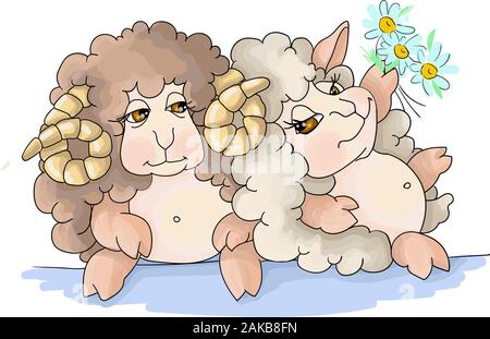 Vektor viele süße lambls mit einer Kugel aus Wolle Stock Vektor
