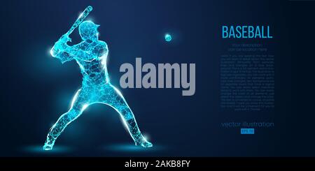 Abstrakte Baseball player von teilchen, Linien und Dreiecken auf blauem Hintergrund. Low Poly neon Kabel Umrisse geometrischer Stock Vektor