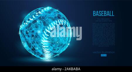 Abstrakte baseball ball von Teilchen, Linien und Dreiecken auf blauem Hintergrund. Low Poly neon Kabel Umrisse geometrischer. Stock Vektor