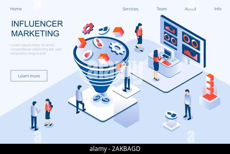 Influencer Marketing Konzept Vektor für die Landing Page. Auswirkungen auf B2C-Kunden, potenzielle Käufer oder Verbraucher Produkte im Online Markt, Internet Stock Vektor