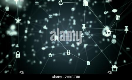 Abstrakte futuristische soziales Netzwerk, Computer und Internet Symbole Hintergrund Stockfoto