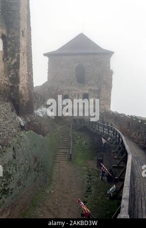 Schloss von Boldogko in Boldogkovaralja, Ungarn an einem nebligen Wintertag. Stockfoto