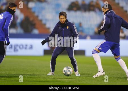 Shinji Kagawa (Zaragoza), 7. JANUAR 2020 - Fußball: Kagawa beim Aufwärmen vor dem Spanischen "La Liga SmartBank' Match zwischen Real Zaragoza 2-0 Real Sporting Gijon im Estadio de La Romareda in Zaragoza, Spanien. (Foto von mutsu Kawamori/LBA) Stockfoto