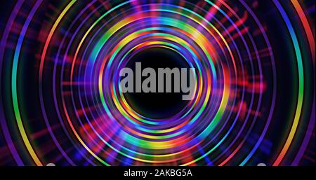Abstract gesättigte Regenbogen Bunter Kreis Hintergrund. Glühende strahlen stammen aus. 3D-Design Element gerendert Stockfoto