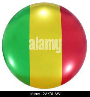 3D-Rendering für eine Mali Flagge auf einem Kreis Symbol auf weißem Hintergrund Stockfoto
