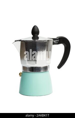 Italienische Kaffeemaschine auf weißem Hintergrund Stockfoto
