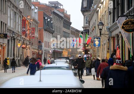 Rue Saint-Paul Est Saint Paul Street East in einem Wintertag.Old Montreal, Montreal, Quebec, Kanada Stockfoto