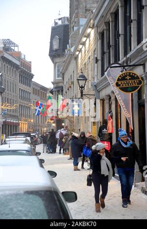 Rue Saint-Paul Est Saint Paul Street East in einem Wintertag.Old Montreal, Montreal, Quebec, Kanada Stockfoto