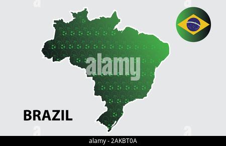 Vektor Kunst einer Karte von Brasilien mit der brasilianischen Flagge und englische Text Brasilien. Stock Vektor