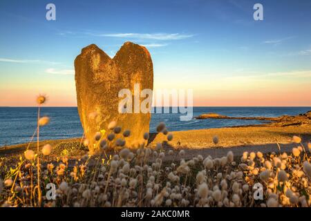 Frankreich, Morbihan, Pointe de Beg äh Goalennec, Menhir in der Form von Herzen, Dorf von Manemeur Stockfoto