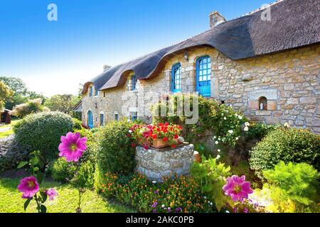 Frankreich, Morbihan, Quiberon, typisches Haus mit Strohdach Stockfoto
