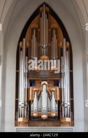 Island, Capital Region, Reykjavik, Hallgrimskirkja, Pfeifenorgel, die von deutschen Orgelbauer Johannes Klais Stockfoto