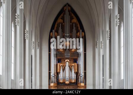 Island, Capital Region, Reykjavik, Hallgrimskirkja, Pfeifenorgel, die von deutschen Orgelbauer Johannes Klais Stockfoto