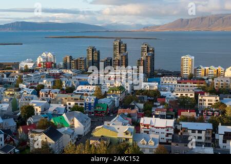 Island, Capital Region, Reykjavik, Reykjavik aus dem Glockenturm der Hallgrimskirkja Stockfoto