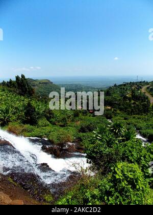 Blick von den Sipi Falls, Kapchorwa, Uganda Stockfoto