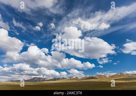 Kirgisistan, Naryn Provinz, Son-Kol See, Höhe 3000m, bewölkter Himmel über die Steppe Stockfoto