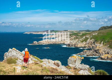 Frankreich, Finistere, Beuzec-Cap-Sizun, Panorama von Pointe de Beuzec oder Pointe de Kastel Koz entlang des GR34 Wanderweg oder Zoll Trail Stockfoto