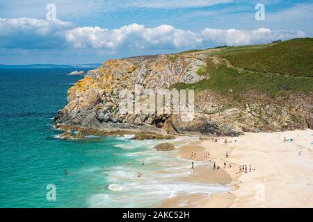 Frankreich, Finistere, Beuzec-Cap-Sizun, Pors Peron Strand entlang des GR34 Wanderweg oder Zoll Trail Stockfoto