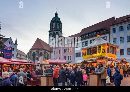 Meißen: square Markt, Weihnachtsmarkt, Kirche Frauenkirche, Sachsen, Sachsen, Deutschland Stockfoto