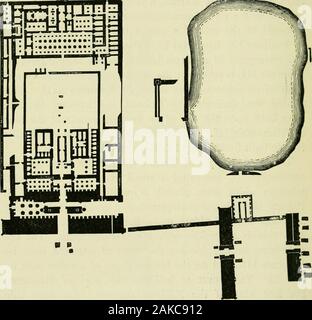 Der Nil: Hinweise für Reisende in Ägypten. Tempel von Karnak mit Glasfront, der Nil, und durch eine kleine Allee von Ram-headedsphinxes, die von Ramses II., platziert wurden durch die ersten Propylon, einem Gericht oder einer Halle, Havinga doppelte Reihe von Säulen in der Mitte wasapproached, eingegeben; oneach Seite ist ein Flur mit einer Reihe von Säulen. Auf der rechten Seite (Süden) Seite befinden sich die Ruinen eines Tempels erbaut byRameses III., und auf der linken Seite sind die von anderen gebaut bySeti II. Dieses Gericht oder Halle wurde die Arbeit von Shashanq, der erste König der XXII. Dynastie. Auf jeder sideof die Stufen thr Stockfoto