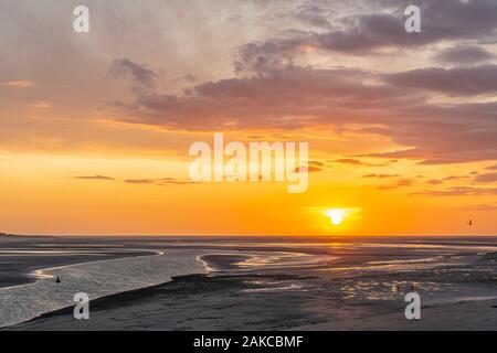 Frankreich, Somme (80), Baie de Somme, Le Crotoy, den Sonnenuntergang in der Bucht bei Ebbe aus der Sicht auf den Höhen der Stadt Stockfoto