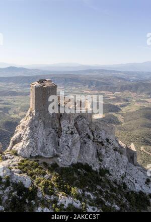 Frankreich, Aude (11), die Katharer Burg Quéribus (Luftbild) Stockfoto